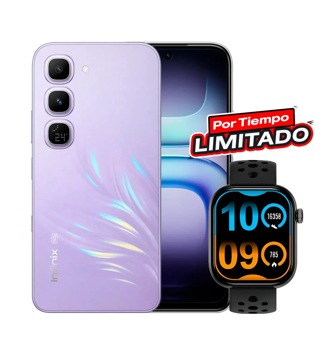Infinix HOT 70 Pro 8GB+256GB 5G Celular Desbloqueado MediaTek Dimensity 7100 45W+5600mAh NFC Incluye Smartwatch XWATCH H4 | Color Negro