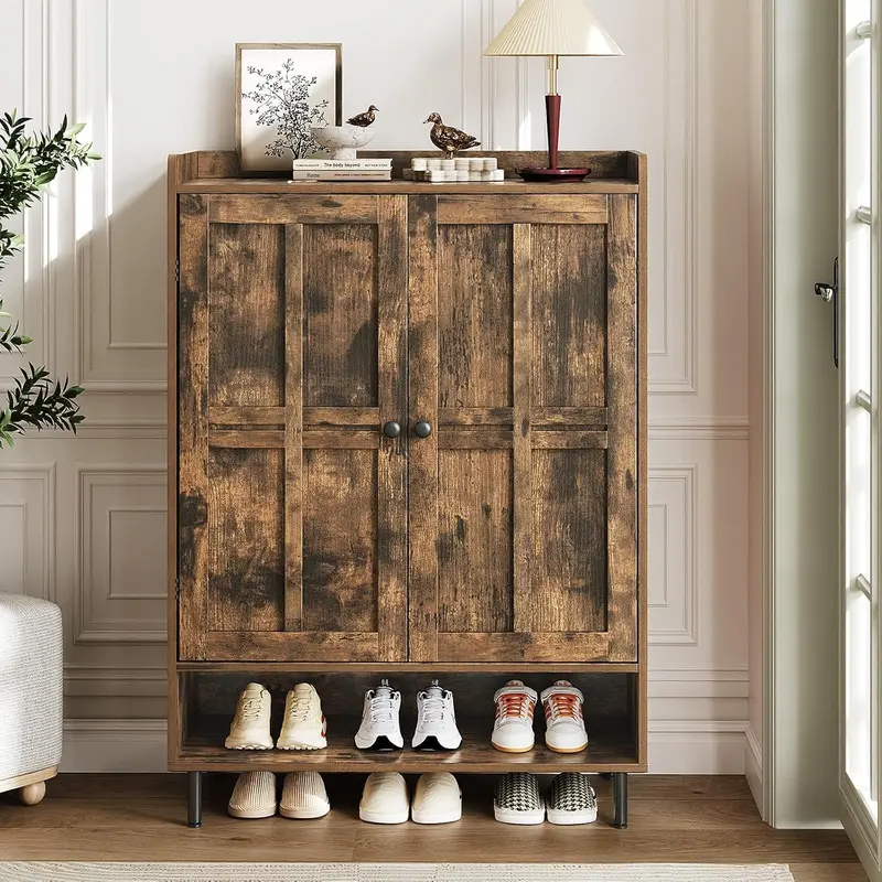 【Capacidad para 18-24 pares y estantes ajustables】Zapatero estilo granja ONBRILL de 7+1 niveles; mueble zapatero moderno de 45 pulgadas de alto con patas de metal; organizador de calzado para recibidor, entrada, sala de estar o dormitorio; regalo de Navid