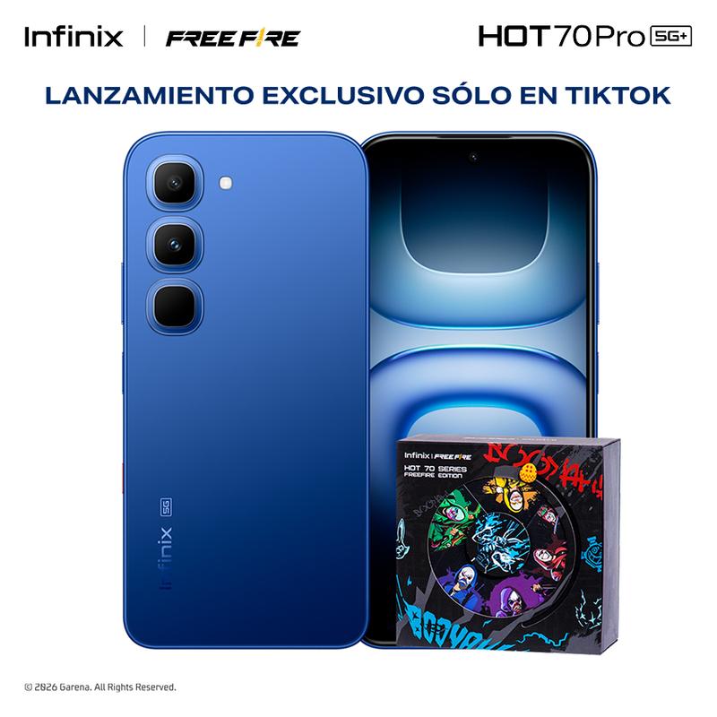 INFINIX HOT 70 Pro 5G Edición Free Fire TikTok Exclusiva | 8GB+256GB | Incluye Caja de Regalo | MediaTek Dimensity 7100, IPS LCD, 45W, NFC | Negro