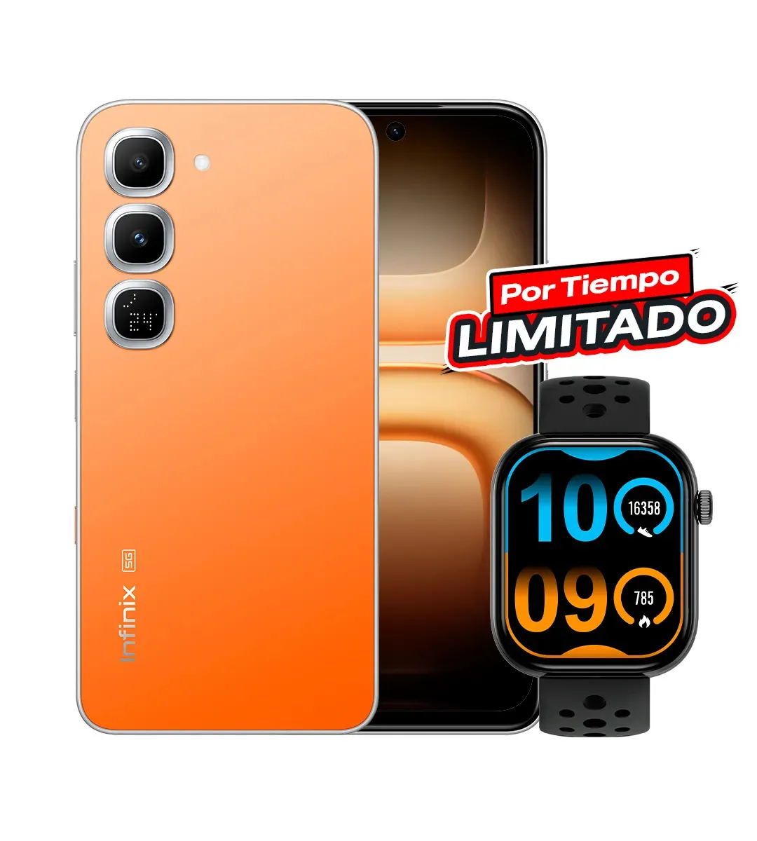 Infinix HOT 70 Pro 8GB+256GB 5G Celular Desbloqueado MediaTek Dimensity 7100 45W+5600mAh NFC Incluye Smartwatch XWATCH H4 | Color Negro