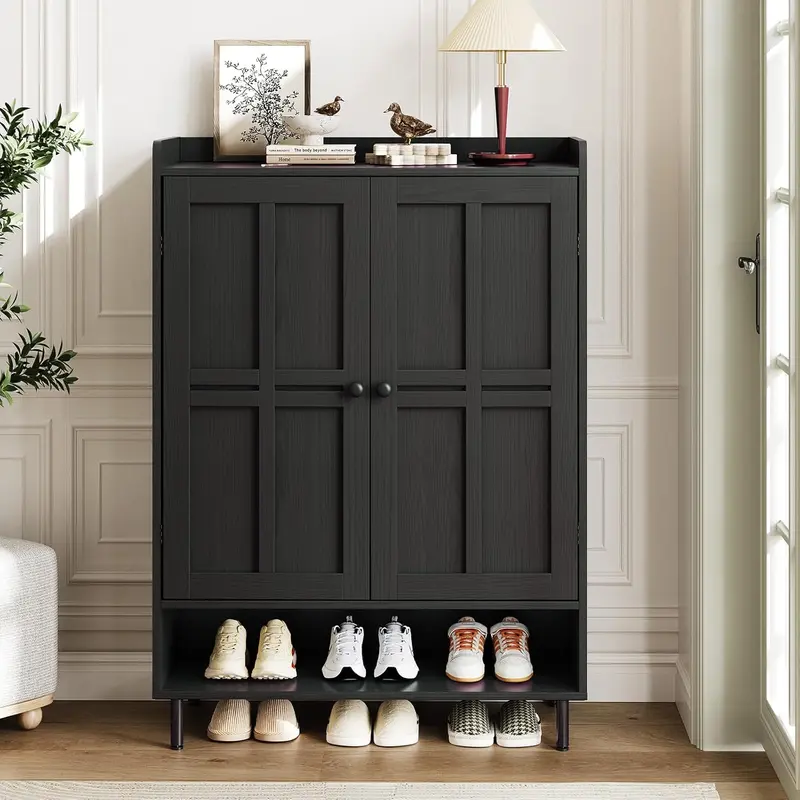 【Capacidad para 18-24 pares y estantes ajustables】Zapatero estilo granja ONBRILL de 7+1 niveles; mueble zapatero moderno de 45 pulgadas de alto con patas de metal; organizador de calzado para recibidor, entrada, sala de estar o dormitorio; regalo de Navid