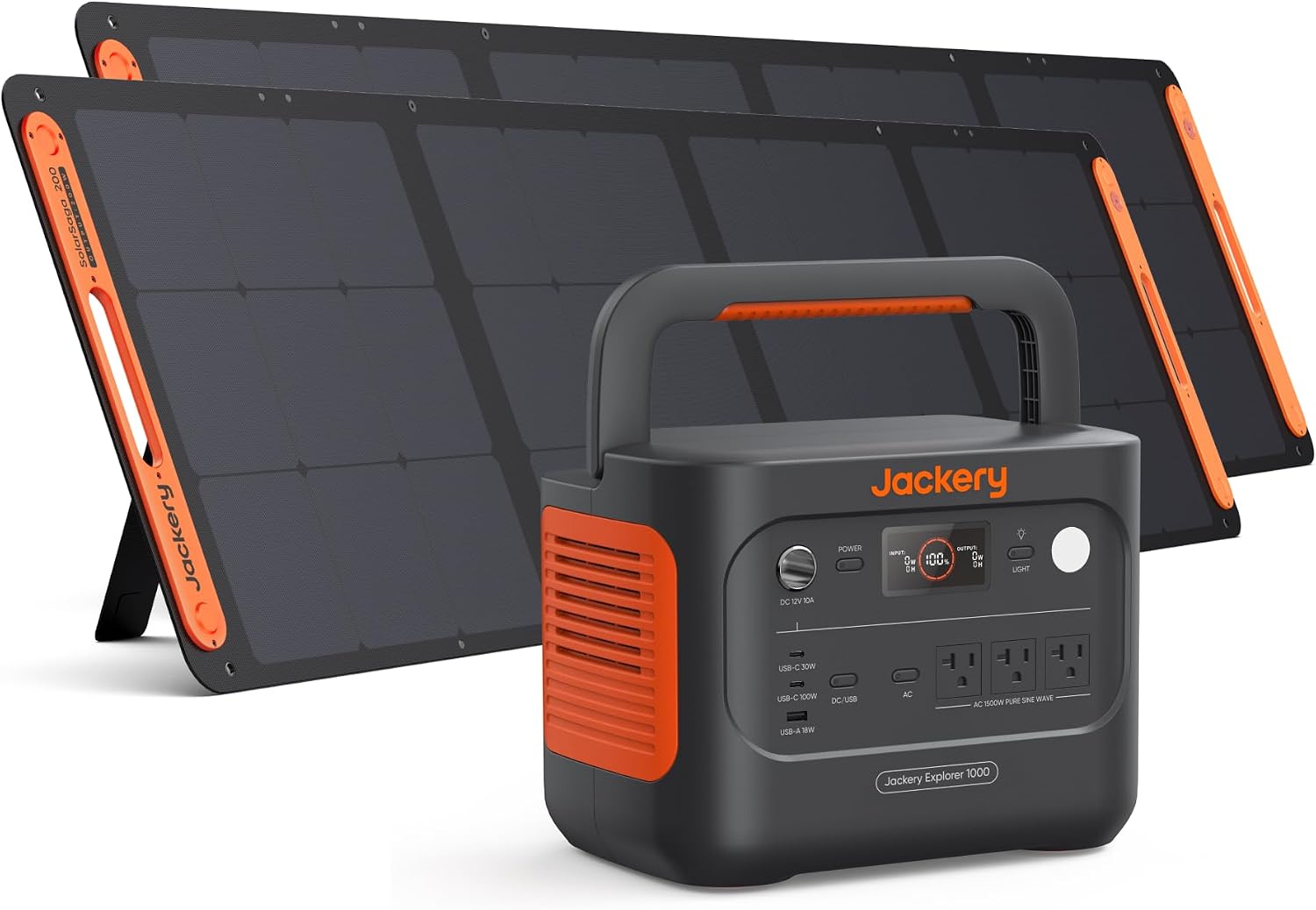 Jackery Generador Solar 1000 v2 con Panel Solar de 100W, Estación de Energía Portátil de 1070Wh LiFePO4, Salida de 1500W CA/100W USB-C, Carga Rápida de 1Hr para Exteriores, Vida Fuera de la Red, RV