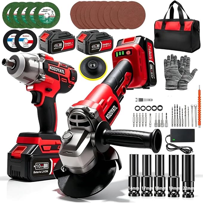 Kit de Herramientas Inalámbricas 4 en 1 Taladro, Rotomartillo, Esmeriladora, Pistola de Impacto Incluye 2 Baterías y Accesorios