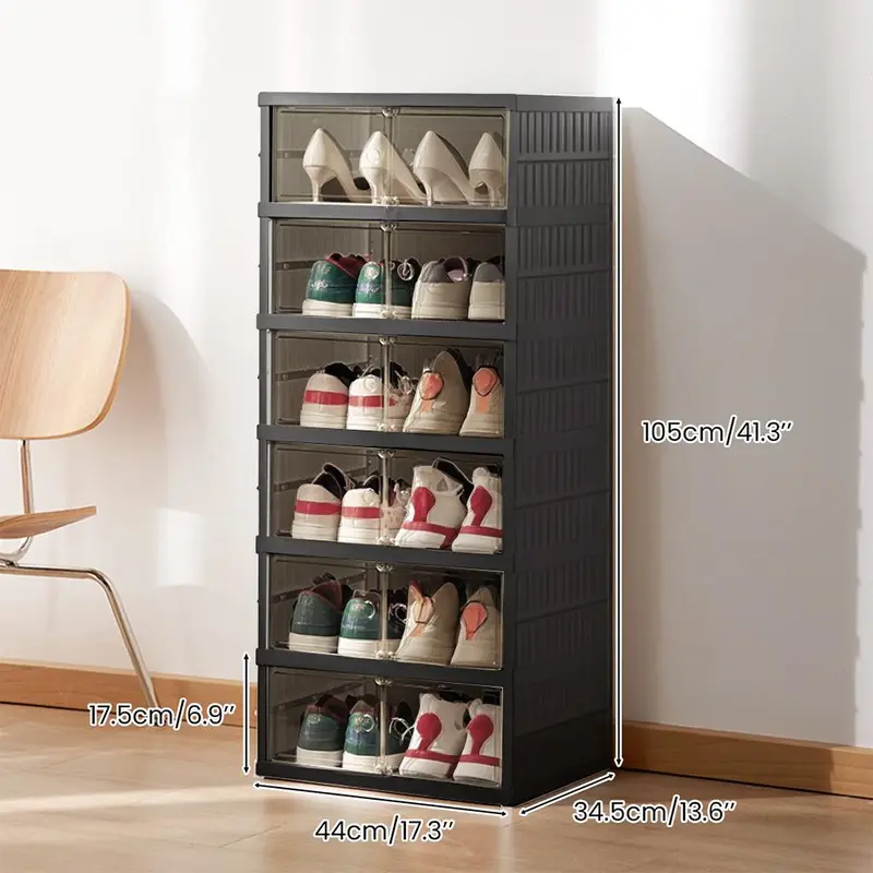 🥿9-Tier Foldable Plastic Shoe Rack Organizer - Multilayer Display, Closet Storage System Solution for 18 Pairs, Collapsible Stackable Design, Magnetic, Easy Installation, Fold for Tiny Spaces, Compact Home Storage