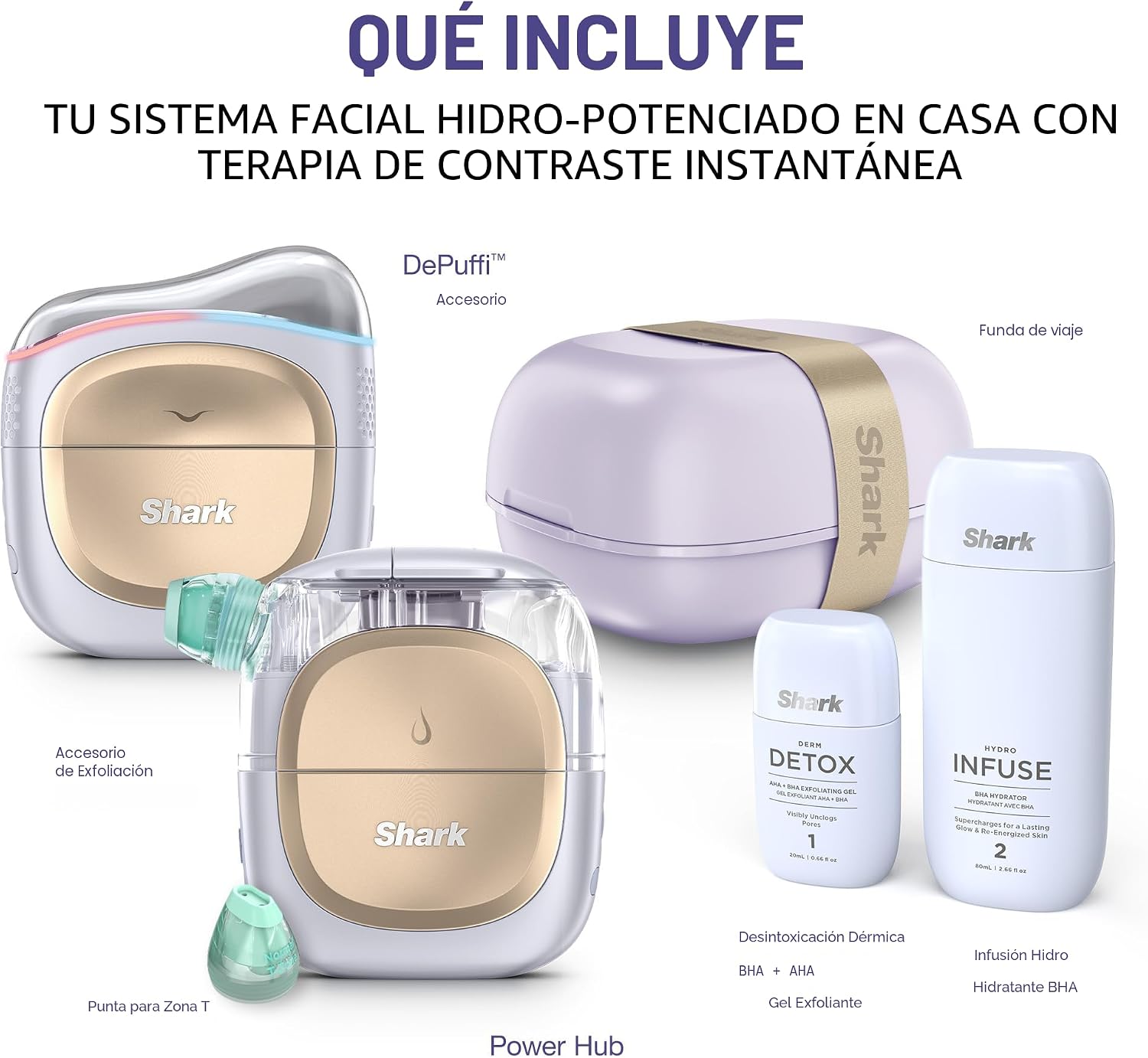 Shark FacialPro Glow en casa Sistema facial con tecnología hidráulica con terapia DePuffi caliente y frío - Dispositivo profesional de cuidado de la piel de spa para limpieza de poros, hidratación y