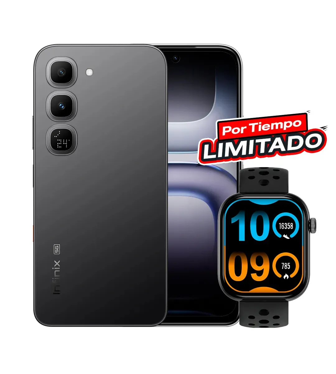 Infinix HOT 70 Pro 8GB+256GB 5G Celular Desbloqueado MediaTek Dimensity 7100 45W+5600mAh NFC Incluye Smartwatch XWATCH H4 | Color Negro