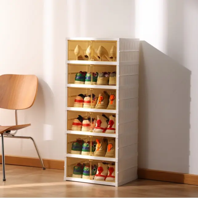 🥿9-Tier Foldable Plastic Shoe Rack Organizer - Multilayer Display, Closet Storage System Solution for 18 Pairs, Collapsible Stackable Design, Magnetic, Easy Installation, Fold for Tiny Spaces, Compact Home Storage