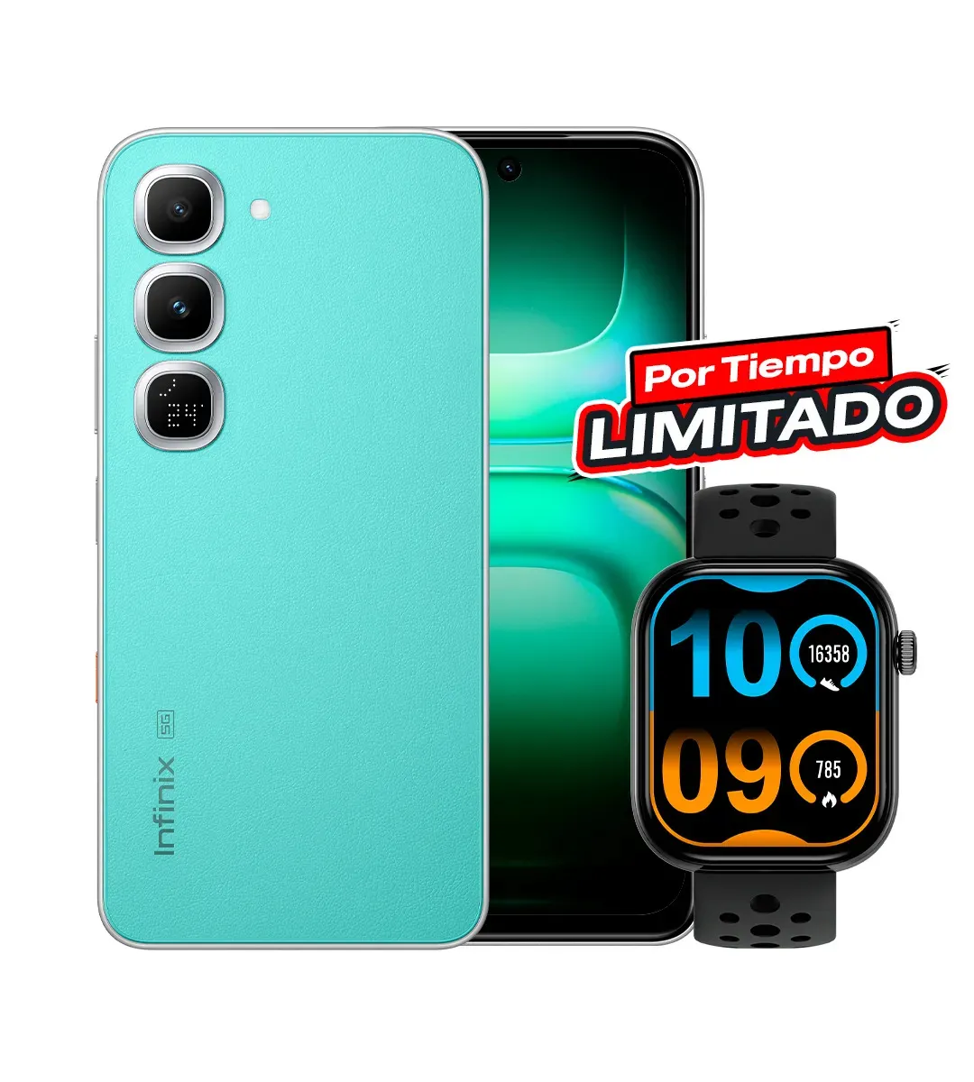 Infinix HOT 70 Pro 8GB+256GB 5G Celular Desbloqueado MediaTek Dimensity 7100 45W+5600mAh NFC Incluye Smartwatch XWATCH H4 | Color Negro
