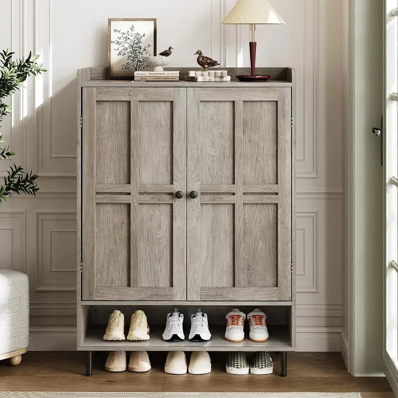 【Capacidad para 18-24 pares y estantes ajustables】Zapatero estilo granja ONBRILL de 7+1 niveles; mueble zapatero moderno de 45 pulgadas de alto con patas de metal; organizador de calzado para recibidor, entrada, sala de estar o dormitorio; regalo de Navid