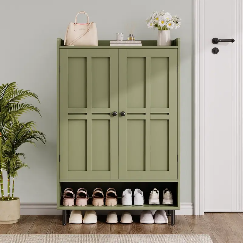 【Capacidad para 18-24 pares y estantes ajustables】Zapatero estilo granja ONBRILL de 7+1 niveles; mueble zapatero moderno de 45 pulgadas de alto con patas de metal; organizador de calzado para recibidor, entrada, sala de estar o dormitorio; regalo de Navid