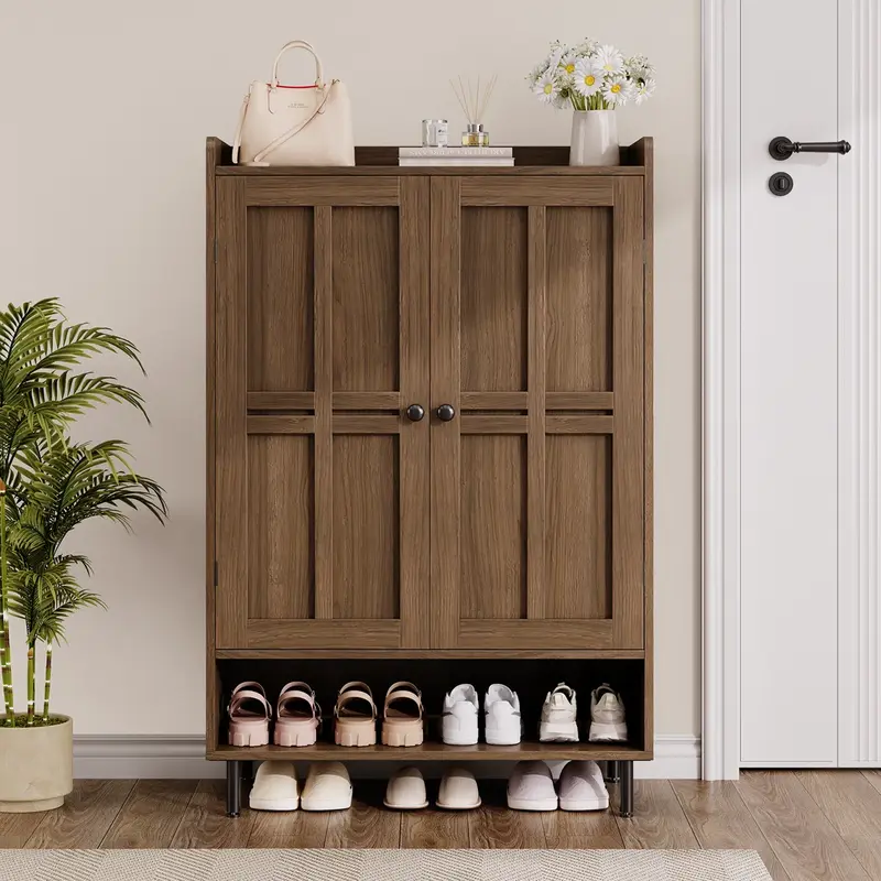 【Capacidad para 18-24 pares y estantes ajustables】Zapatero estilo granja ONBRILL de 7+1 niveles; mueble zapatero moderno de 45 pulgadas de alto con patas de metal; organizador de calzado para recibidor, entrada, sala de estar o dormitorio; regalo de Navid