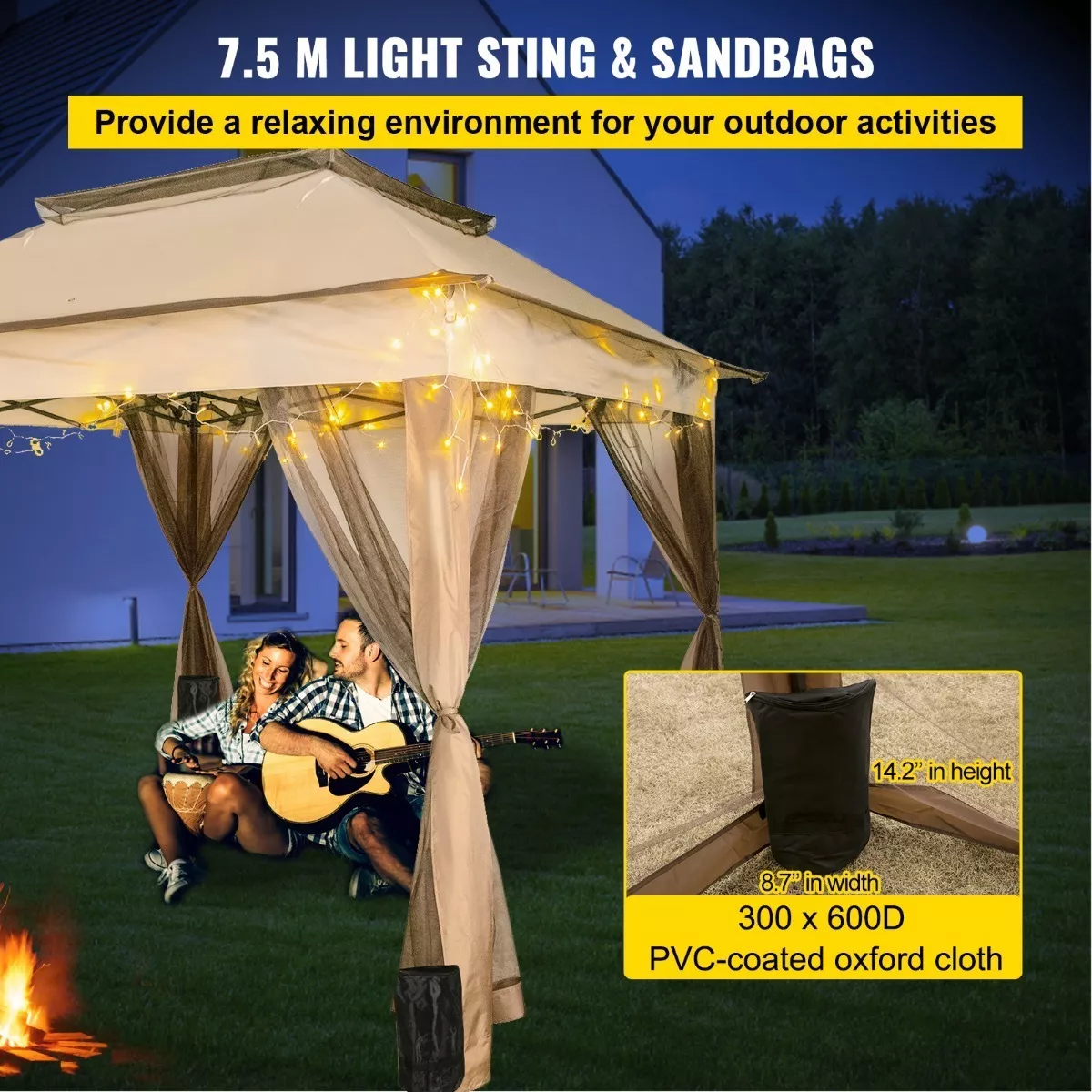 Toldo de tienda impermeable plegable reforzado Vevor 3,3 m * 3,3 m