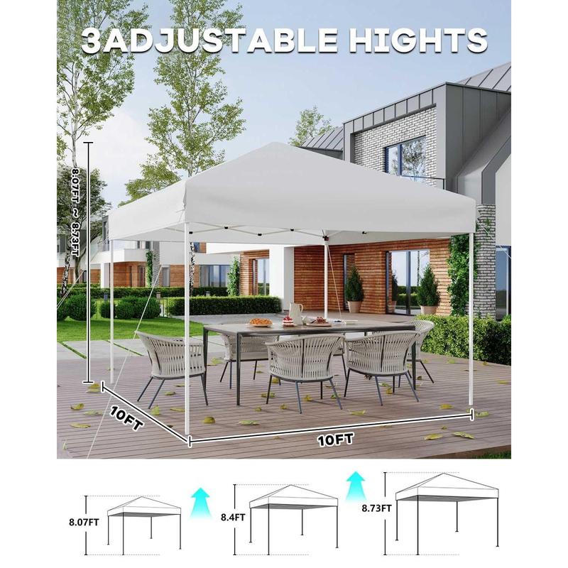 Carpa plegable pop-up 3x3 m (10x10 ft) con montaje rápido por botón - 3 alturas ajustables - 4 sacos de arena + pared lateral + bolsa con ruedas, Blanco/Azul/Verde