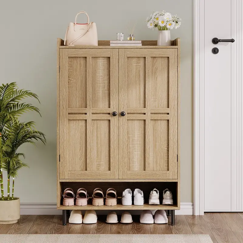 【Capacidad para 18-24 pares y estantes ajustables】Zapatero estilo granja ONBRILL de 7+1 niveles; mueble zapatero moderno de 45 pulgadas de alto con patas de metal; organizador de calzado para recibidor, entrada, sala de estar o dormitorio; regalo de Navid