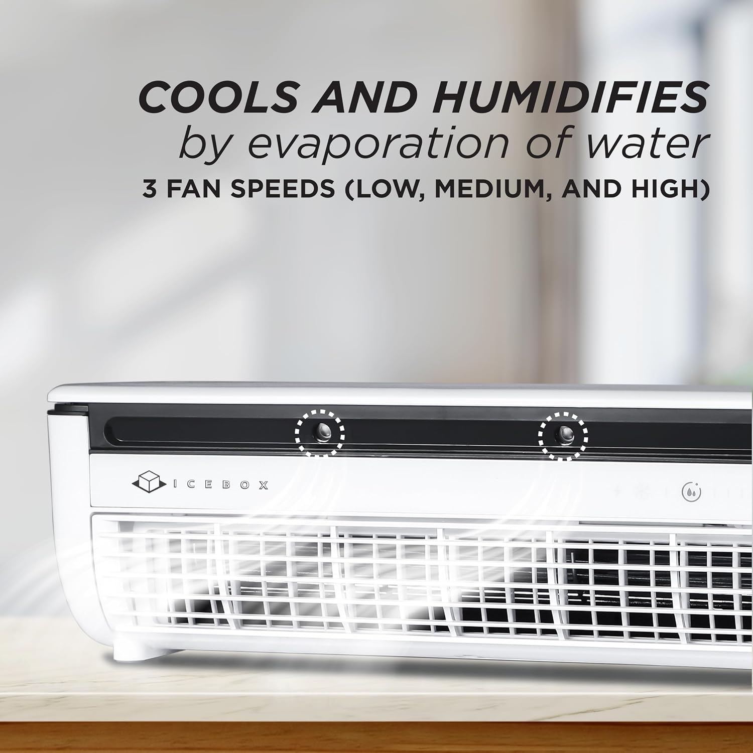 IceBox Ventilador de niebla de enfriamiento, cable USB-C, tanque de 8.8 oz/8.8 fl oz, IBCF200W | Small Portable Fan with Evaporative Humidifier, For Desk or Wall Mount, 3 Speeds, Battery or USB-C Operation, Remote