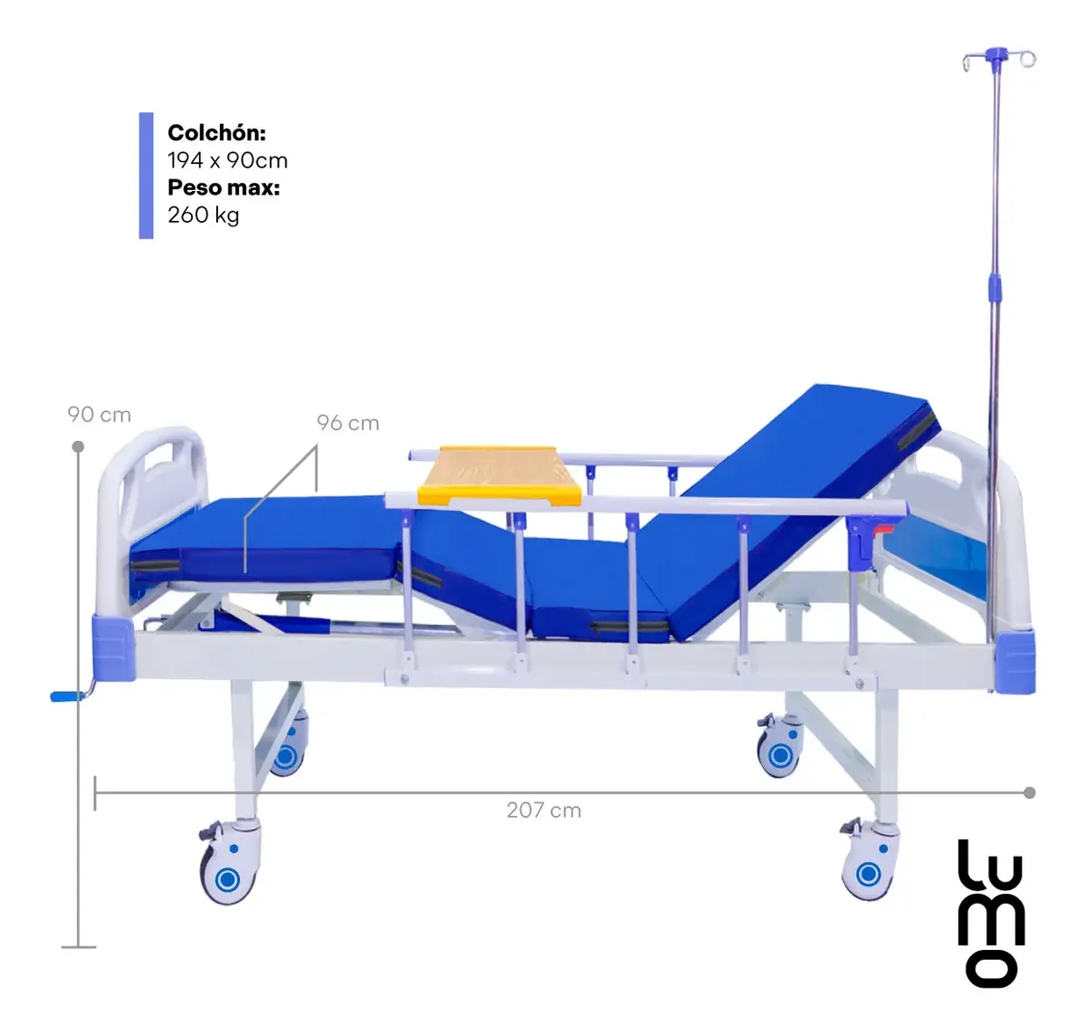 Cama Hospitalaria Manual Porta Suero Bandeja Comida Colchon