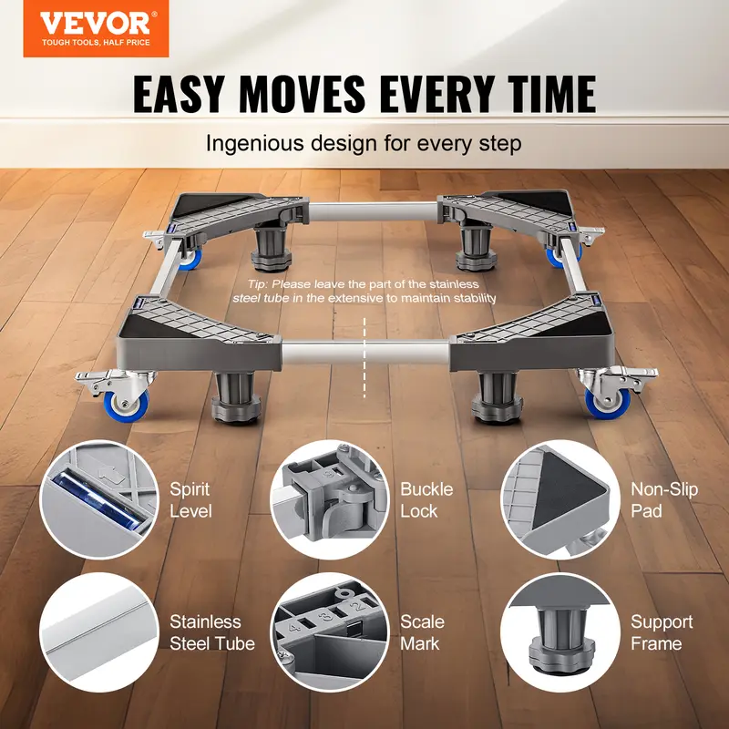 Base Universal VEVOR para Electrodomésticos (181 kg / 400 lb), Ruedas con Freno, Ajustable 16‑27 pulgadas, para Lavadora y Refrigerador