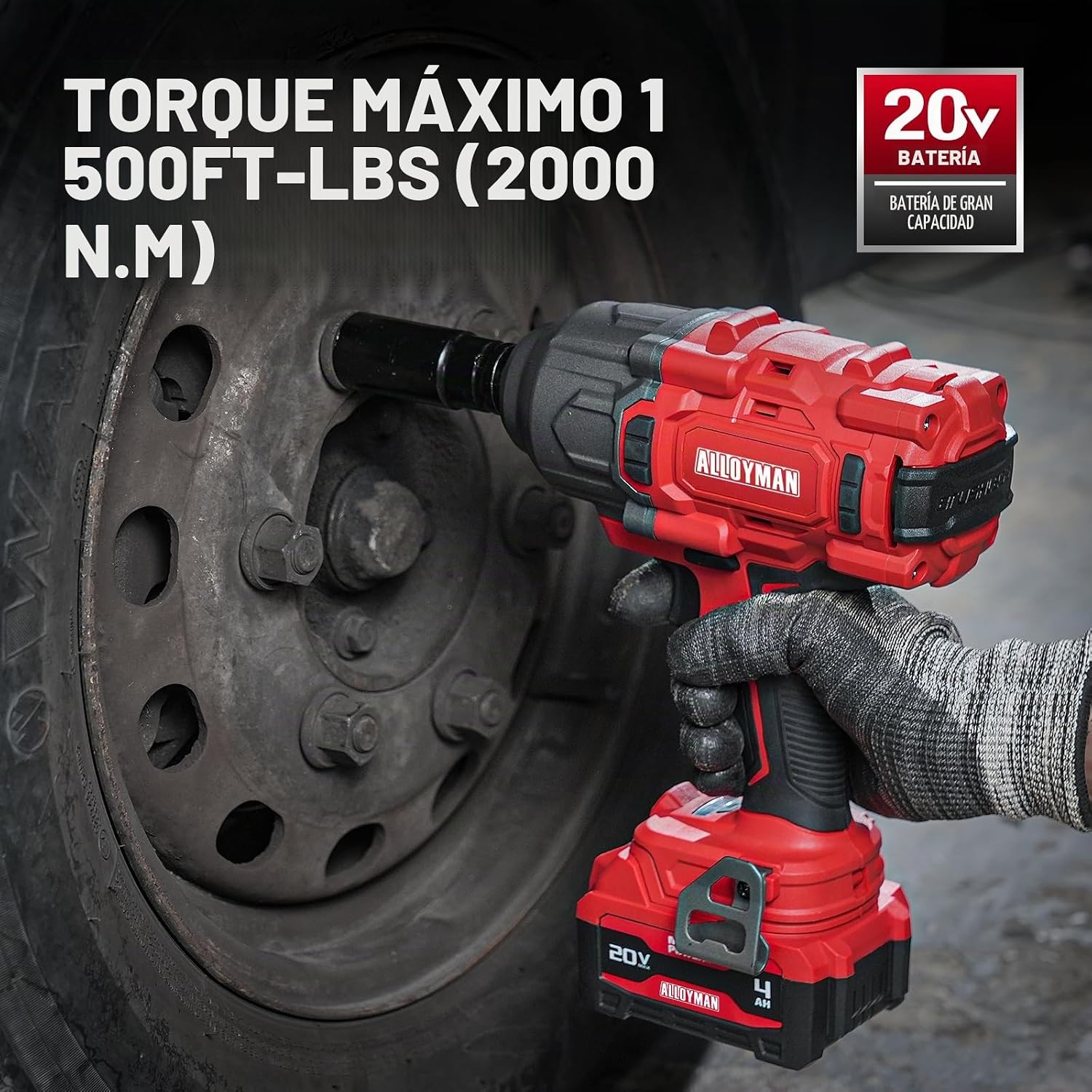 Llave de impacto inalámbrica Alloyman de 1500 pies-libra (2000 N·m) y alto par de 1/2 pulgada