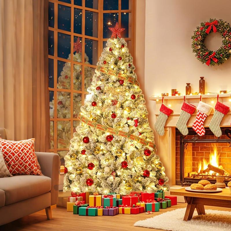 Árbol de Navidad artificial preiluminado de 2,28 m (7,5 pies), pino navideño con 450 LED blancos cálidos, 1050 puntas de ramas, árbol de Navidad de PVC puro con soporte de metal, fácil montaje - Decoración navideña para interiores, hogar, oficina, fiestas