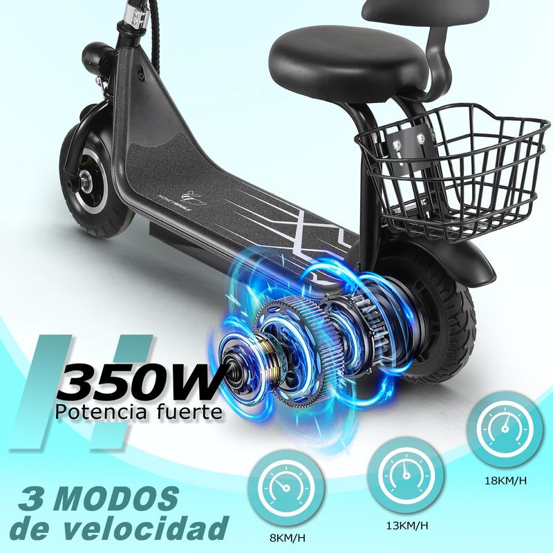HONEY WHALE JL005 Scooter Eléctrico Infantil 18KM/H-350W-10KM-3.6AH-(MAX)Velocidad-Potencia-Autonomía-Capacidad de la Batería, Patin Eléctrico para Niños y Niñas con Asiento, Altavoz Bluetooth HONEYWHALE