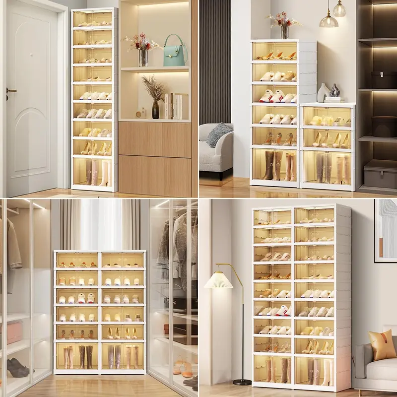 🥿9-Tier Foldable Plastic Shoe Rack Organizer - Multilayer Display, Closet Storage System Solution for 18 Pairs, Collapsible Stackable Design, Magnetic, Easy Installation, Fold for Tiny Spaces, Compact Home Storage