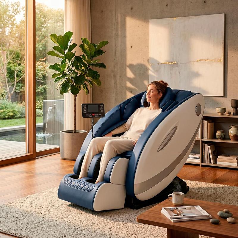 Bluelander Sillón de Masaje 8D Gravedad Cero 98*74*130 cm, Terapia de Calor, Control Remoto, Bocinas Bluetooth, Masaje Profesional, Azul, Programas Automáticos, Airbags, Elongación Corporal