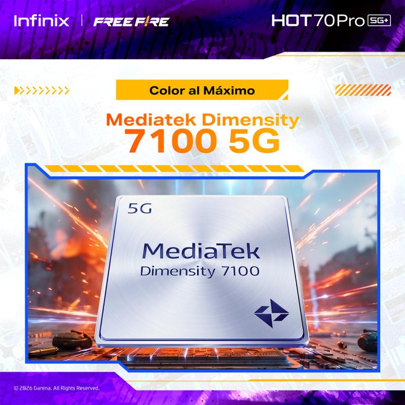 INFINIX HOT 70 Pro 5G Edición Free Fire TikTok Exclusiva | 8GB+256GB | Incluye Caja de Regalo | MediaTek Dimensity 7100, IPS LCD, 45W, NFC | Negro