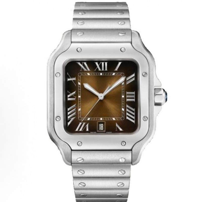 MEGIR Reloj mecánico automático cuadrado, esfera blanco y negro, caja y correa acero inoxidable 904L, cristal zafiro,Set de regalo completo