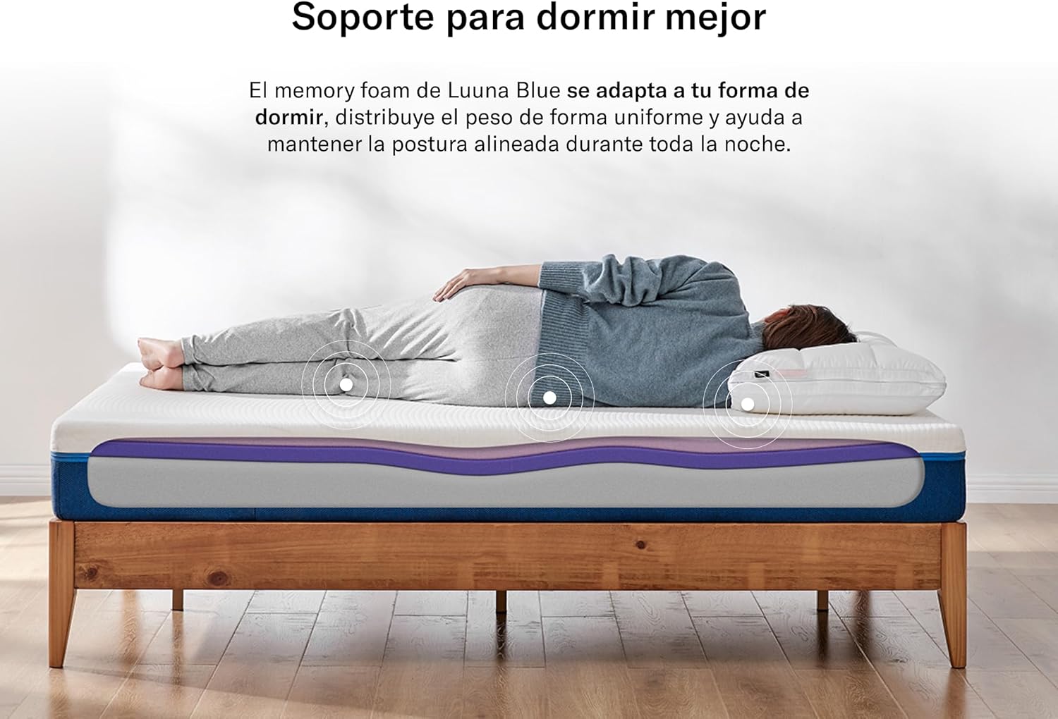 Luuna Blue Colchón Queen Size, Colchón Memory Foam, 24cm de Altura, Firmeza Media, Colchones en Caja, 3 Capas de Espuma de Alta Densidad, Colchón Fresco