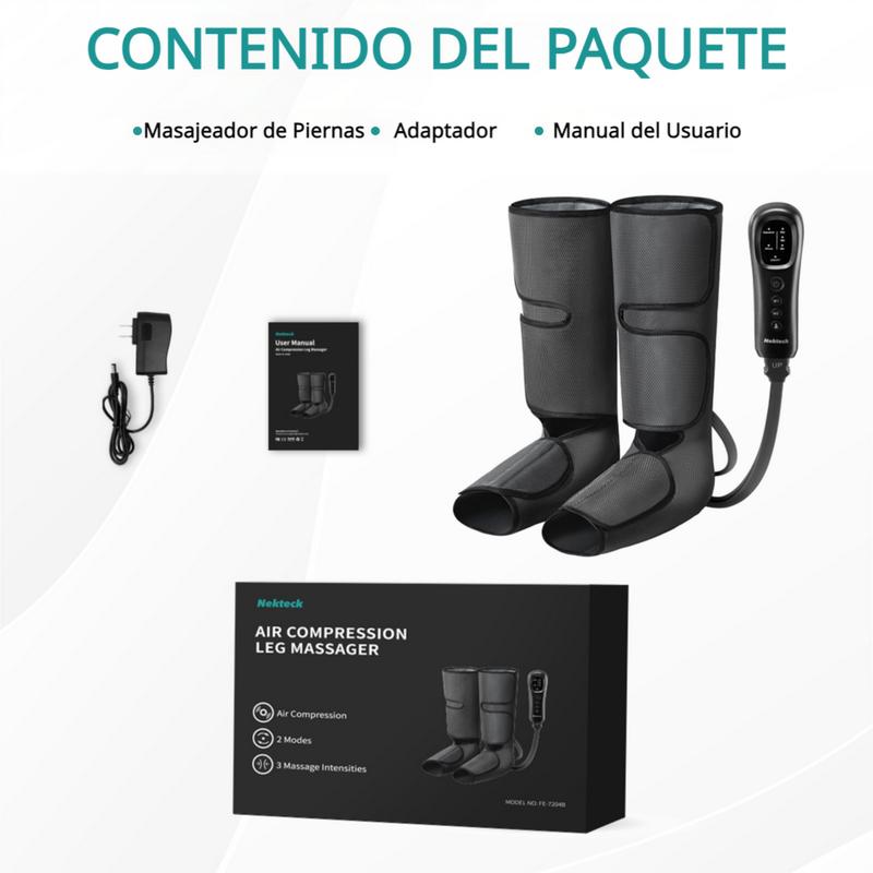 Nekteck Masajeador de piernas con compresión de aire para y relajación, máquina de masaje de pies y pantorrillas con control de mano, 2 modos, 3 intensidades