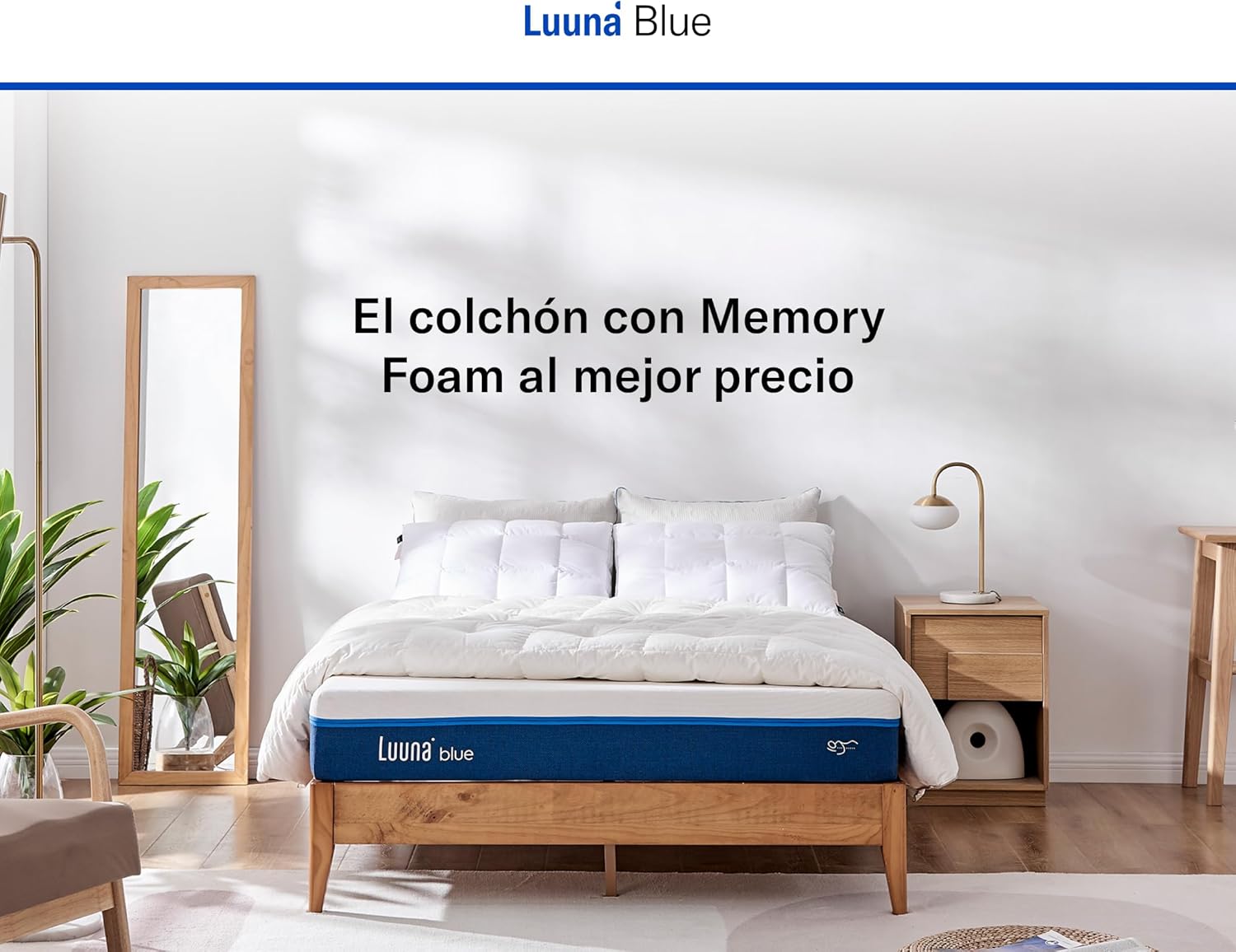 Luuna Blue Colchón Queen Size, Colchón Memory Foam, 24cm de Altura, Firmeza Media, Colchones en Caja, 3 Capas de Espuma de Alta Densidad, Colchón Fresco