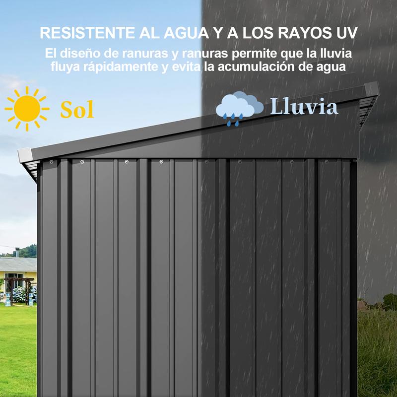 Zocalo Cobertizo de Almacenamiento para Exteriores 162x95x181cm Cobertizo con Rejillas de Ventilación y Cerradura, Casa de Almacenamiento de Metal Impermeable, Almacen para Patio Trasero, Jardín
