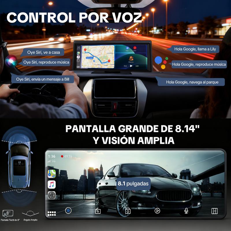 【HiEHA】2026 Carplay InaláMbrico y Android Auto, Pantalla TáCtil de 8,14\" 2k Frontal + 1080p Trasera Dash Cam, Gps y Bluetooth, Control por Voz, Unidad Principal Carplay para Facilitar la Conducción