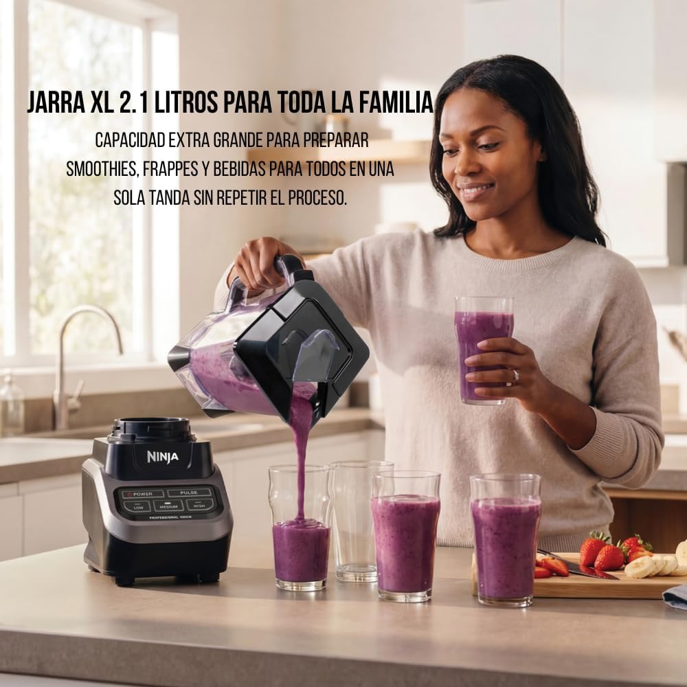 Ninja Licuadora Profesional 1000W, 2.1L, 4 Velocidades + Pulso | 1000W con Jarra 2.1L | Total Crushing Tritura Hielo en Nieve | 4 vel + pulso | Apto lavavajillas