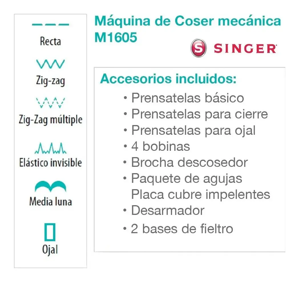 Máquina De Coser Familiar Básica Singer M1605 Blanco