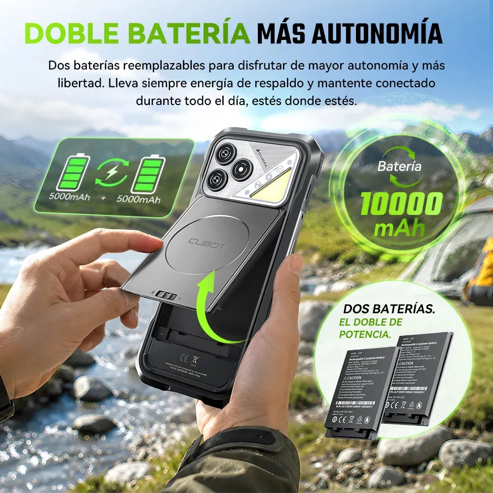 Cubot Kingkong Dura Robusto Dual Sim 256 Gb Negro 12 Gb Ram (ampliable Hasta 32 Gb) 2 Baterías Extraíbles de 5000 mAh + Cargador de Baterías Android 16
