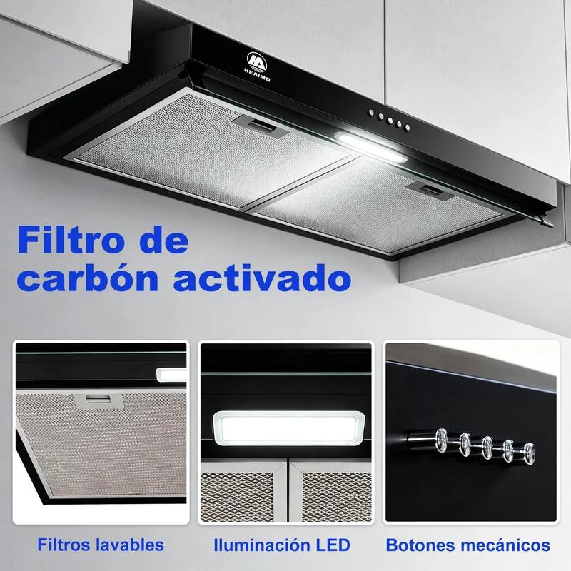 Combo Parrilla Empotrable A Gas Y Campana Pared Color Negro