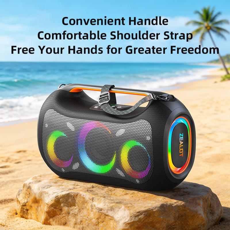 【ZEALOT】ZE51 Bocina Portátil 400W Alta Potencia,Parlante Inalámbrico Bluetooth 5.3 con Sonido Envolvente 360°,Luces RGB Sincronizadas con Música,Batería 48000mAh,Efectos EQ,Función TWS Multi-dispositivo,Soporte Grabación OTG,Carga Rápida Bidireccional par