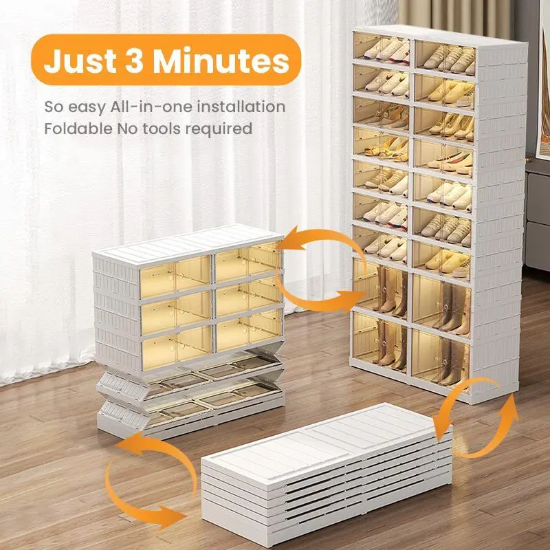 🥿9-Tier Foldable Plastic Shoe Rack Organizer - Multilayer Display, Closet Storage System Solution for 18 Pairs, Collapsible Stackable Design, Magnetic, Easy Installation, Fold for Tiny Spaces, Compact Home Storage