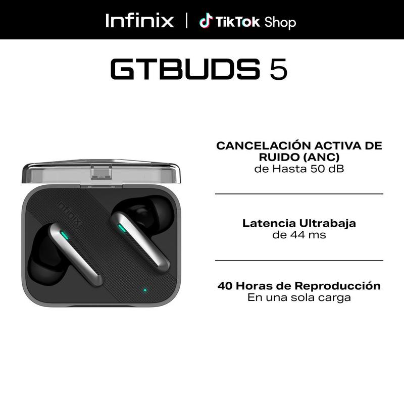 INFINIX GTBUDS 4/GTBUDS 5 Auriculares Inalámbricos Bluetooth con Cancelación Activa de Ruido 30 dB, ENC IA de 4 Micrófonos, Carga Rápida 10 Min = 2H, Hasta 34H de Batería- Mayo Venta Quincenal / Día de la Madre Campaign, Hot Sale x Mayo Venta Quincenal Ca