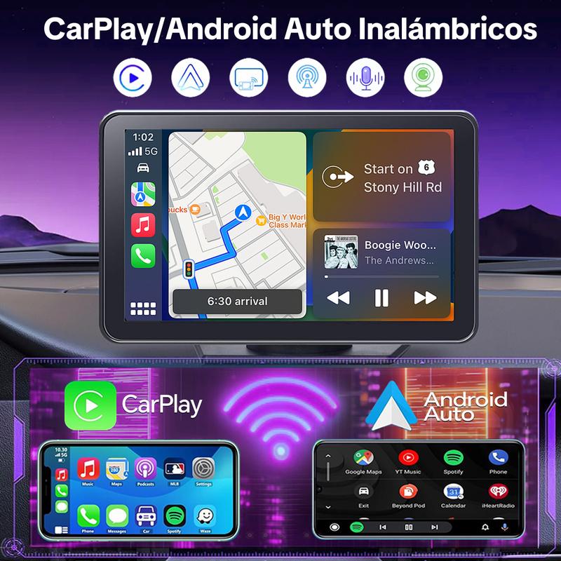 【HiEHA】2026 La pantalla portátil más nueva de CarPlay para automóvil, pantalla táctil IPS de 7 pulgadas, Compatible con CarPlay y Android Auto,  Cámara de Respaldo, estéreo para automóvil, soporte para GPS, Bluetooth, FM, WiFi