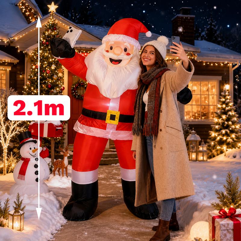 Papá Noel Inflable 2.1M, Diseño Selfie con Luces LED, Decoración Navideña Grande para Jardín, Exterior y Centro Comercial