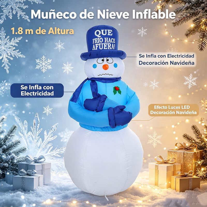 Inflables de Navidad 1.8m Muñeco de nieve navideño con movimiento | Adornos Inflables Navideños de Nieve Snowman, Luces LED Giratorias Coloridas, para Fiestas, Interiores, Jardín, Césped