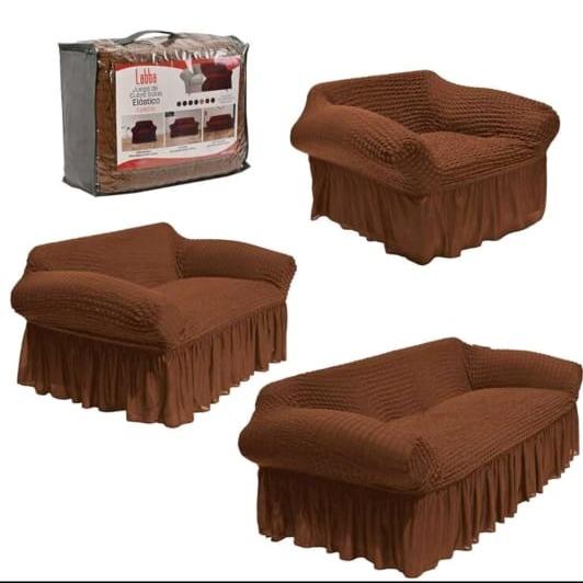 Protector Cubre Sala Stretch Fit Falda Bubble 3 Piezas