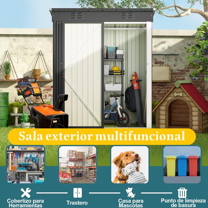 Zocalo Cobertizo de Almacenamiento para Exteriores 162x95x181cm Cobertizo con Rejillas de Ventilación y Cerradura, Casa de Almacenamiento de Metal Impermeable, Almacen para Patio Trasero, Jardín