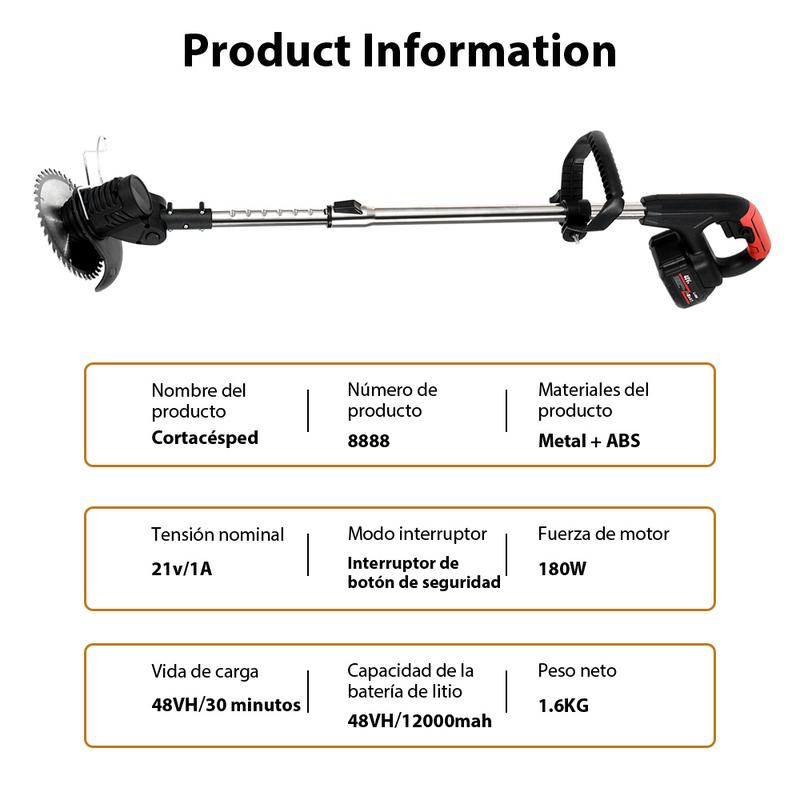 Desbrozadora Inalámbrica 21V – Dile Adiós a la Maleza en tu Jardín – Corta Césped, Hierba y Ramas – 2 Baterías de 3000mAh – 45 min de Autonomía – Ajustable 94-130cm – Cabezal 90° + Mango 360° – Regalo Perfecto para Papá o Jardineros – Verde o Negro