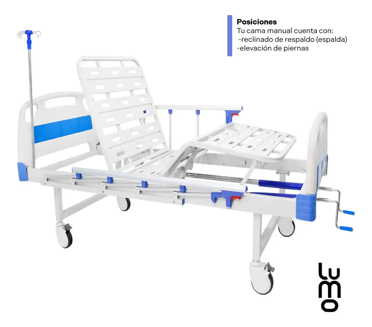 Cama Hospitalaria Manual Porta Suero Bandeja Comida Colchon