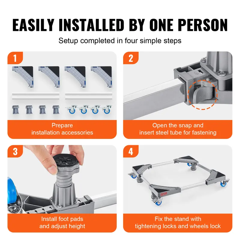 Base Universal VEVOR para Electrodomésticos (181 kg / 400 lb), Ruedas con Freno, Ajustable 16‑27 pulgadas, para Lavadora y Refrigerador