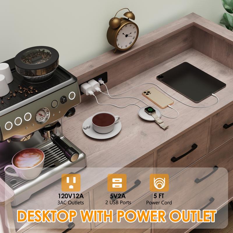Amplio almacenaje y carga eficiente - Mueble recibidor con 8 cajones grandes y estación de carga - Luz LED RGB con control remoto - Madera resistente para dormitorio, salón o entrada - Color negro