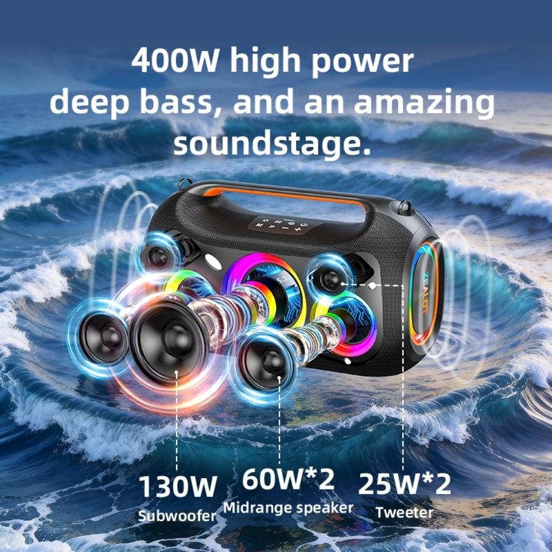 【ZEALOT】ZE51 Bocina Portátil 400W Alta Potencia,Parlante Inalámbrico Bluetooth 5.3 con Sonido Envolvente 360°,Luces RGB Sincronizadas con Música,Batería 48000mAh,Efectos EQ,Función TWS Multi-dispositivo,Soporte Grabación OTG,Carga Rápida Bidireccional par